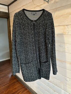 Nicole Miller | Black Speckled Full Zip Cardigan Sweater